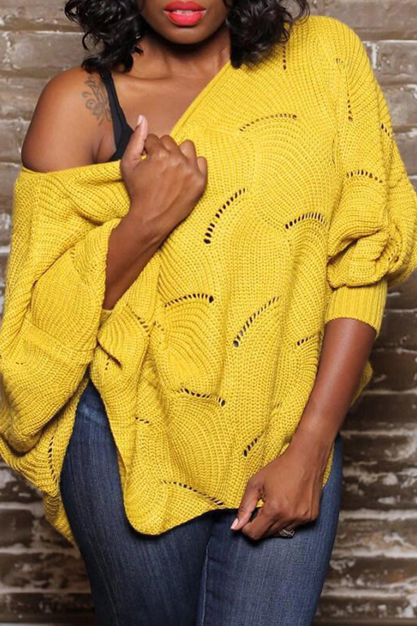 

Lovely Casual Hollow-out Yellow Sweater