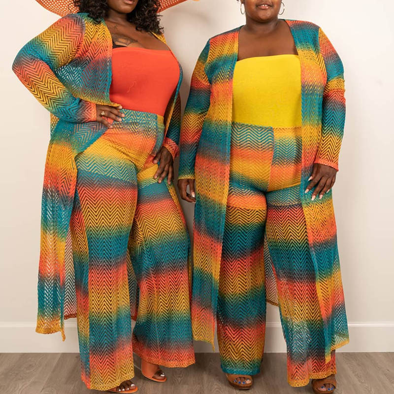 

Lovely Casual Striped Multicolor Plus Size Two-piece Pants Set, Multi