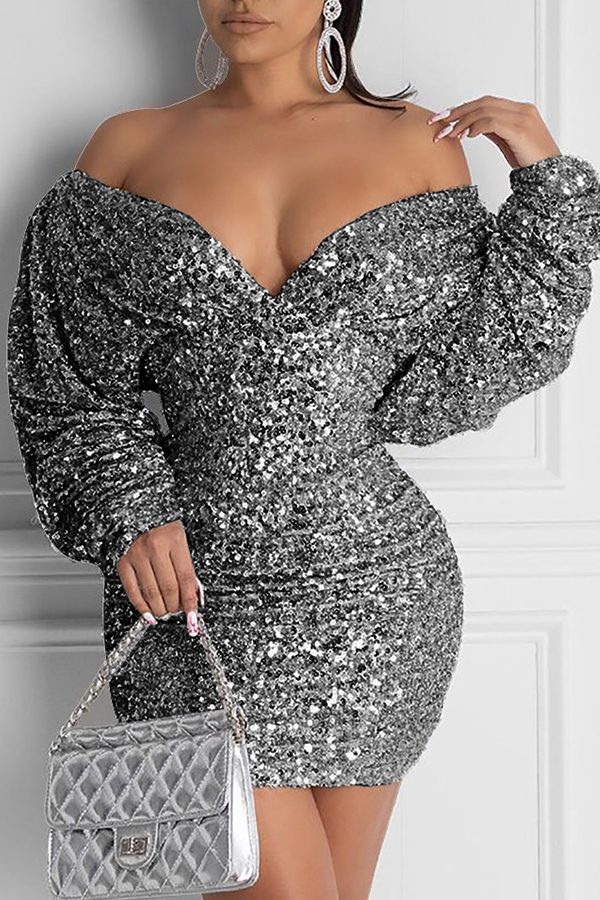 

Lovely Casual Deep V Neck Black Mini Dress