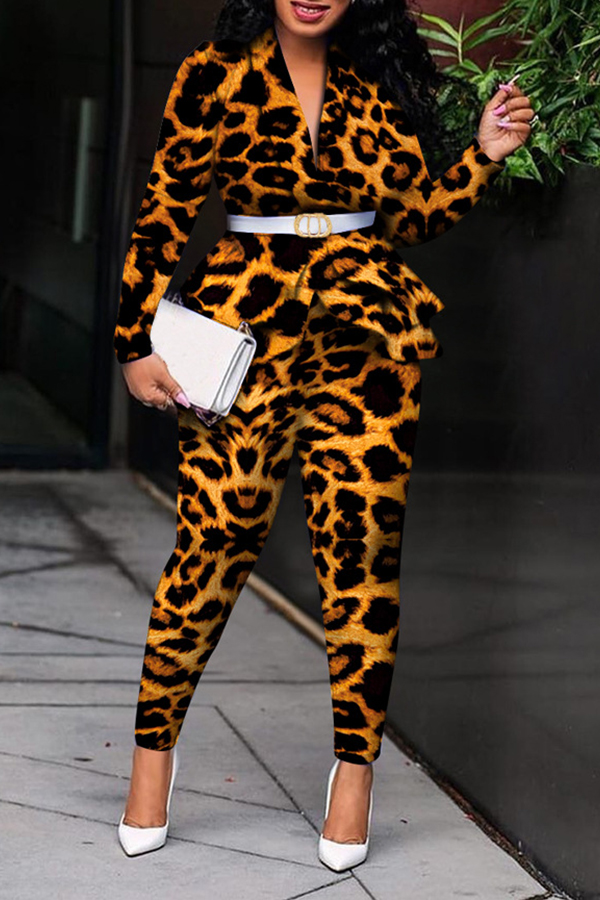 

Lovely Trendy Turn-back Collar Brown Two-piece Pants Set