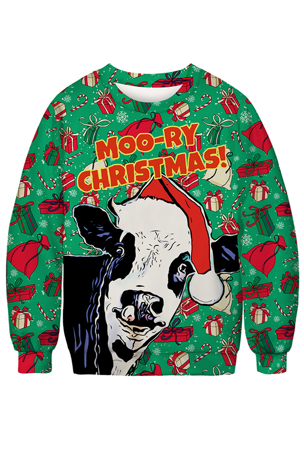 

Lovely Christmas Day Printed Green Hoodie