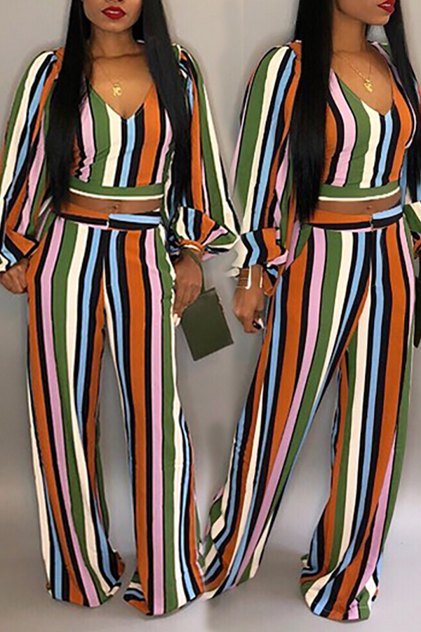 

Lovely Trendy Striped Multicolor Two-piece Pants Set, Multicolor mstn