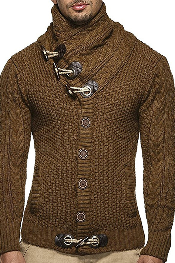 

Lovely Casual Buttons Brown Sweater