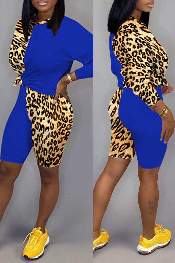 

Lovely Casual Patchwork Blue Two-piece Shorts Set