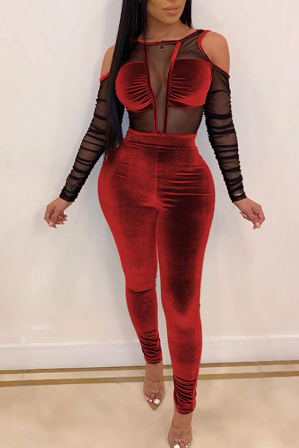 Lovely Sexy See-through Wine Red One-piece Jumpsuit_Jumpsuit_Jumpsuits ...