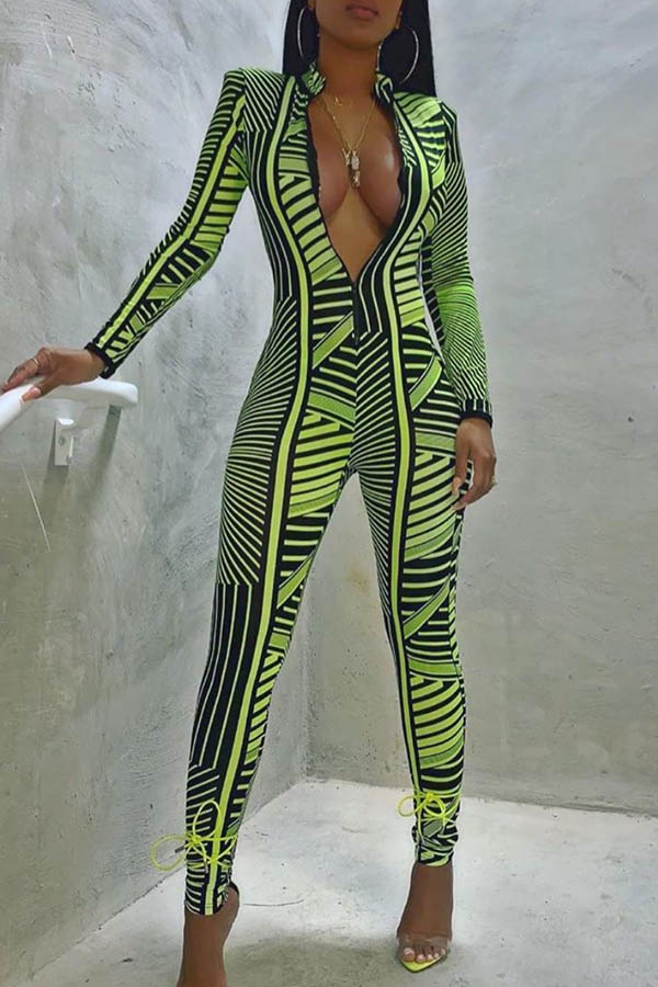 

Lovely Trendy Geometric Printed Green One-piece Jumpsuit