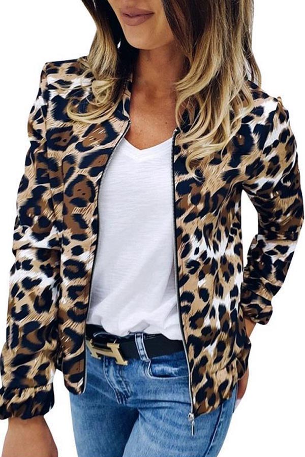 

Lovely Casual Basic Printed Brown Coat