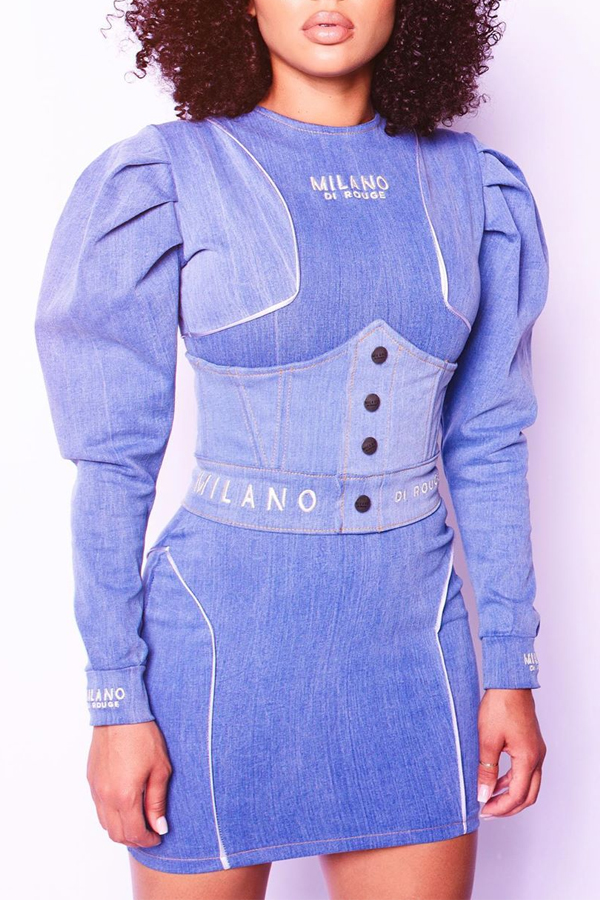 

Lovely Casual Patchwork Blue Mini Dress
