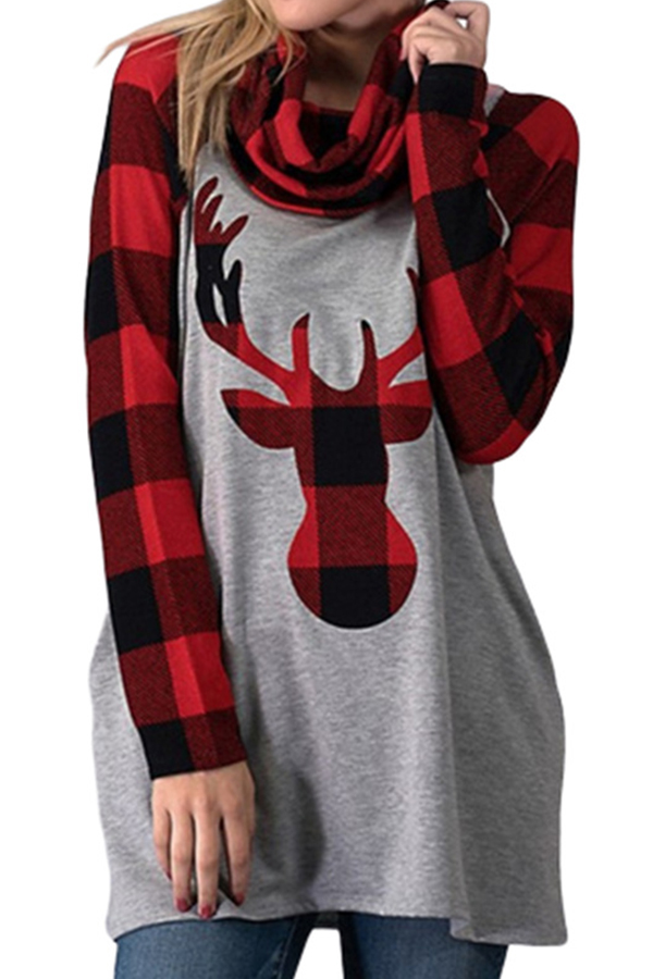 

Lovely Christmas Day Plaid Printed Red T-shirt
