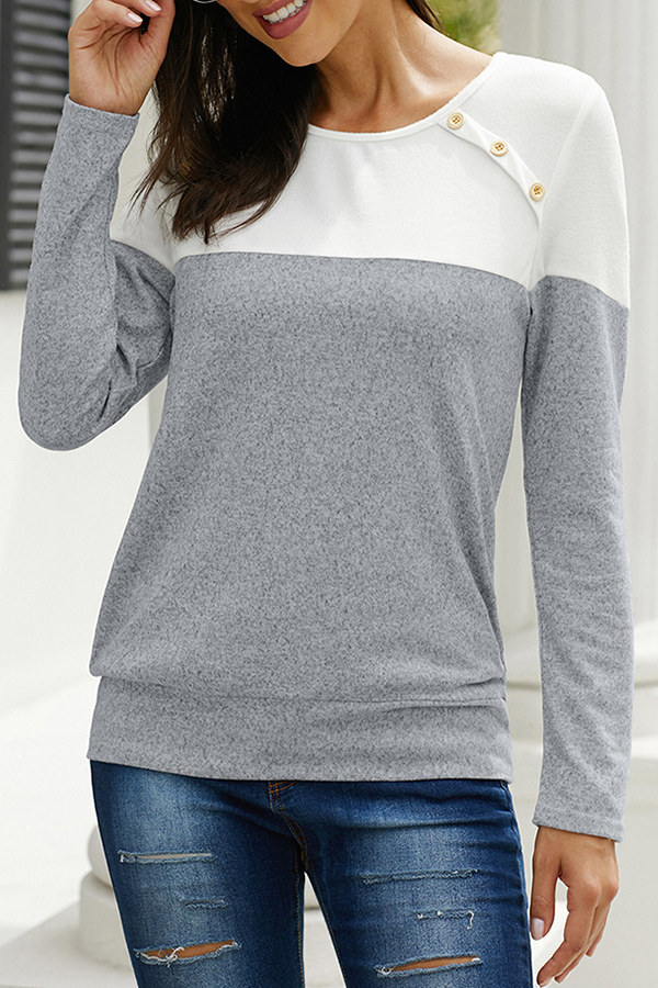 

Lovely Casual O Neck Patchwork Grey T-shirt