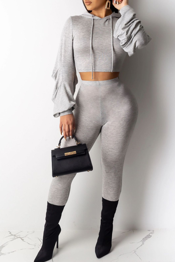 

Lovely Casual Hooded Collar Light Grey Two-piece Pants Set