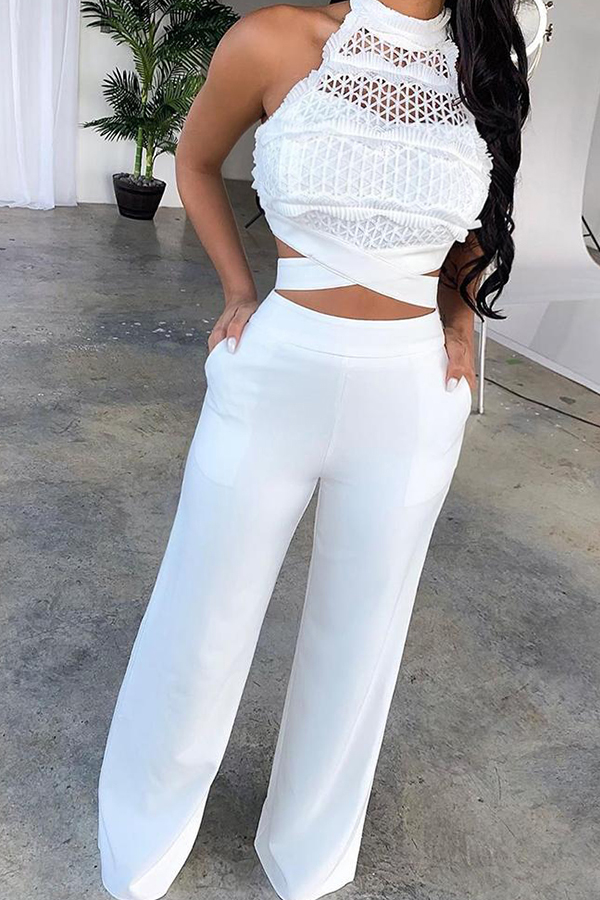 

Lovely Trendy Hollow-out White Two-piece Pants Set