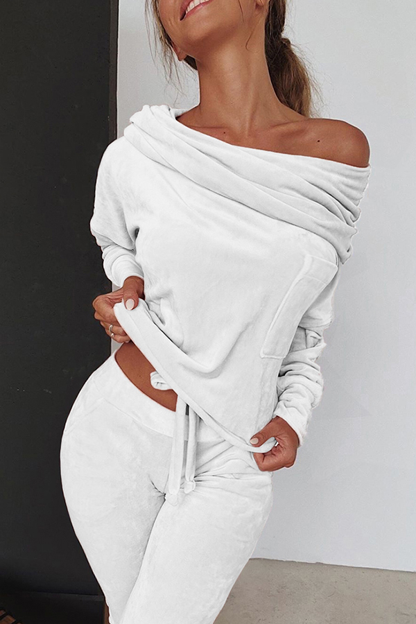 

Lovely Casual Basic White Two-piece Pants Set