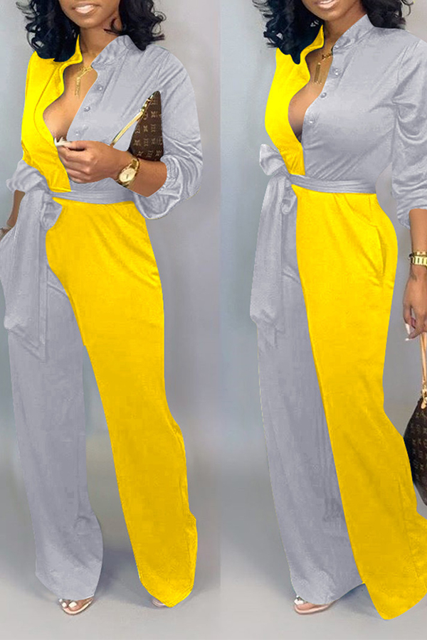 

Lovely Work Patchwork Yellow One-piece Jumpsuit