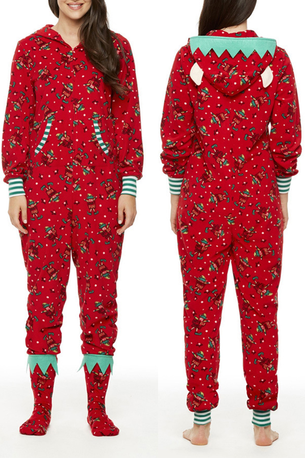 

Lovely Family Plaid Printed Red Mother One-piece Jumpsuit