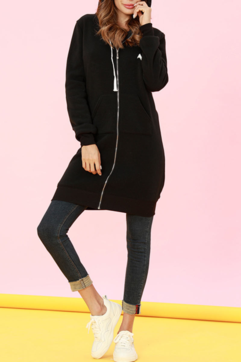 

Lovely Casual Long Sleeves Black Long Coat