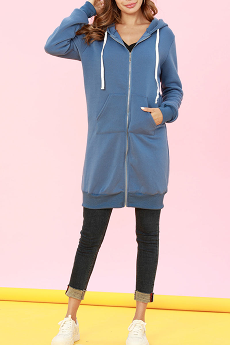 

Lovely Casual Long Sleeves Blue Long Coat
