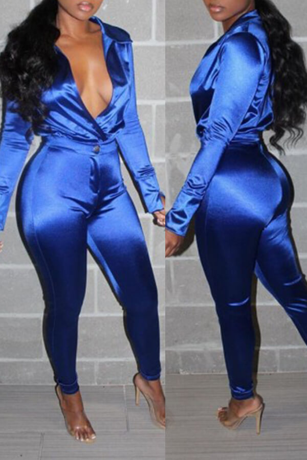 

Lovely Trendy Deep V Neck Royal Blue Two-piece Pants Set, Royalblue