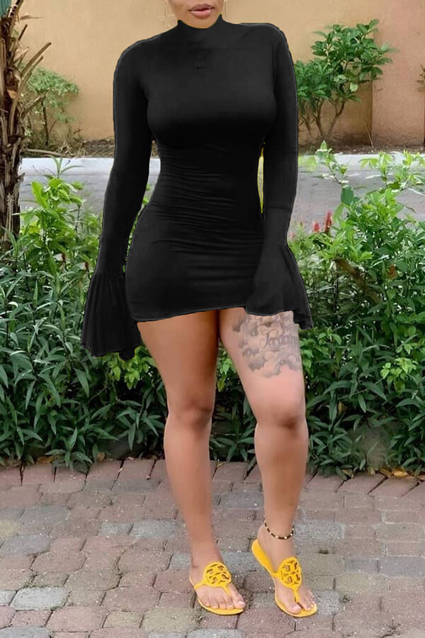 

Lovely Trendy Half A Turtleneck Black Mini Dress