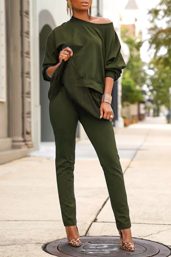 

Lovely Casual Patchwork Army Green Two-piece Pants Set