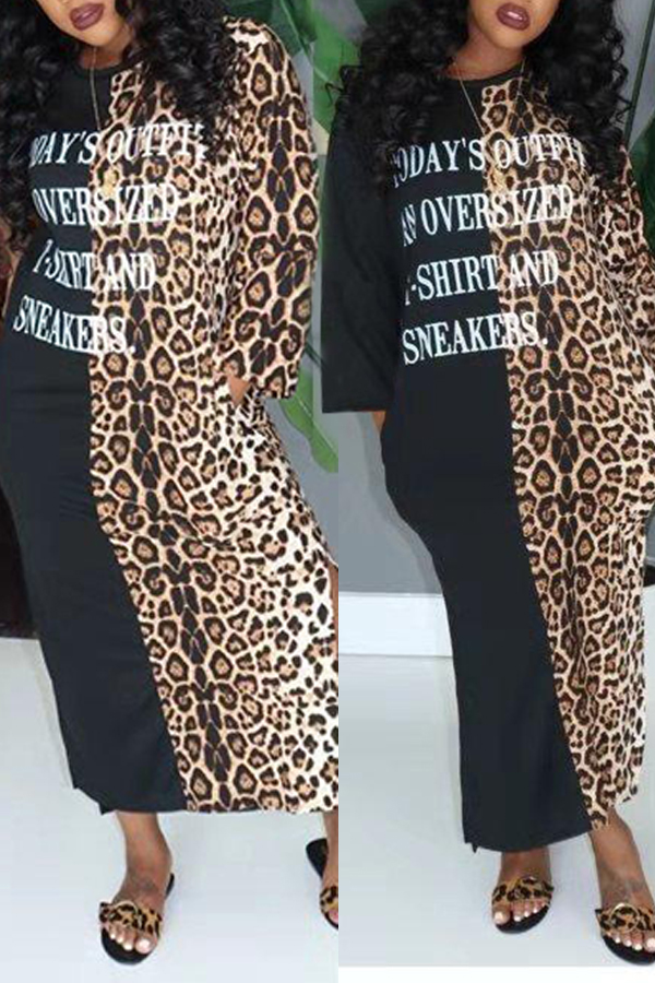 

Lovely Casual Leopard Printed Black Mid Calf Dress