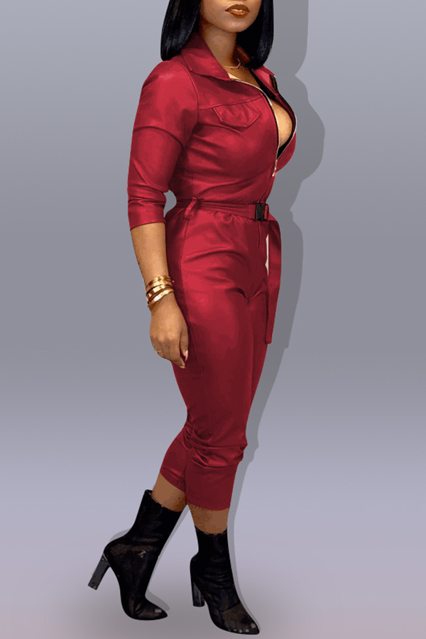 

Lovely Trendy Zipper Design Wine Red One-piece Jumpsuit