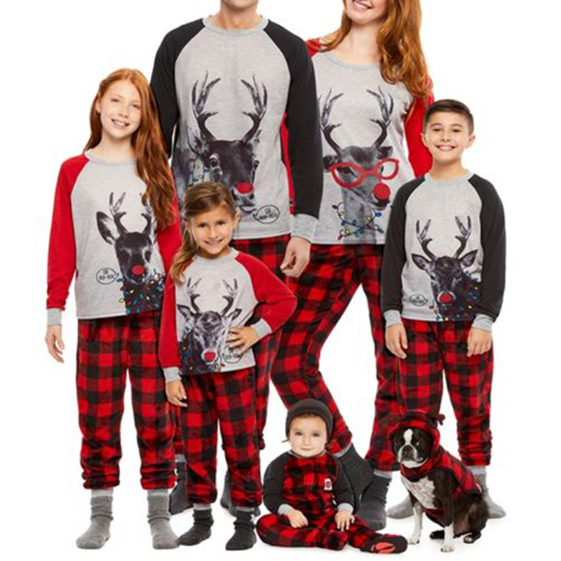 

Lovely Family Plaid Printed Red Mother Two-piece Pants Set