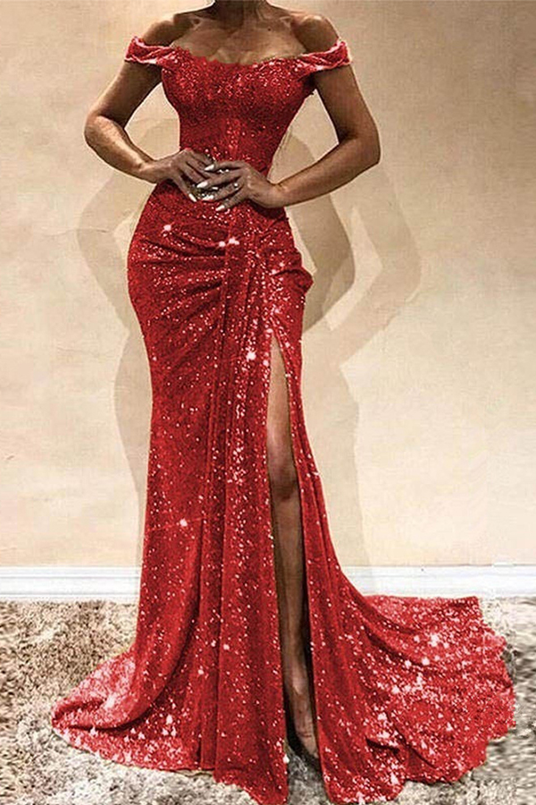 

Lovely Party Side High Slit Red Trailing Evening Dress