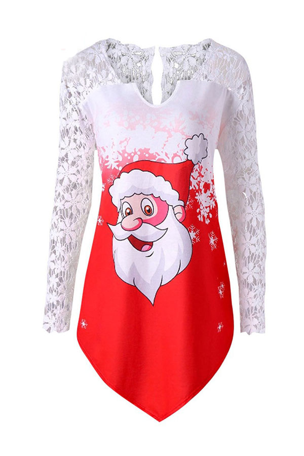 

Lovely Sweet Santa Claus Printed Red T-shirt