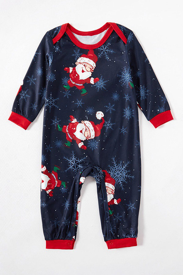 

Lovely Family Santa Claus Printed Blue Baby One-piece Jumpsuit