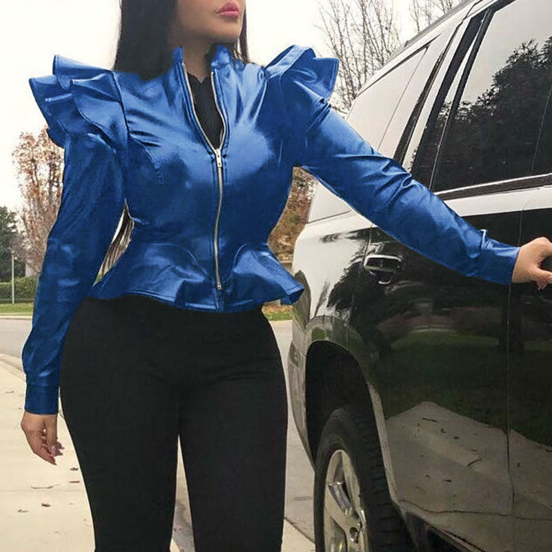 

Lovely Casual Flounce Design Blue Jacket