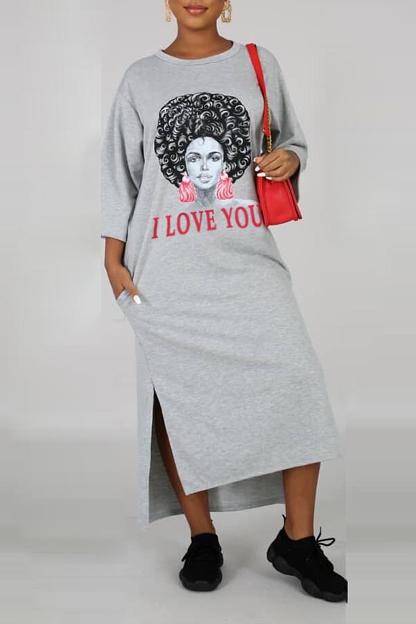 

Lovely Leisure Print Grey Ankle Length Dress