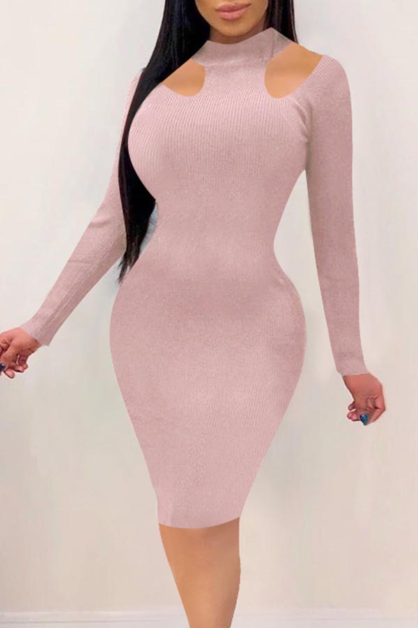 Cheap Dress Lovely Casual Hollow-out Pink Knee Length Dress