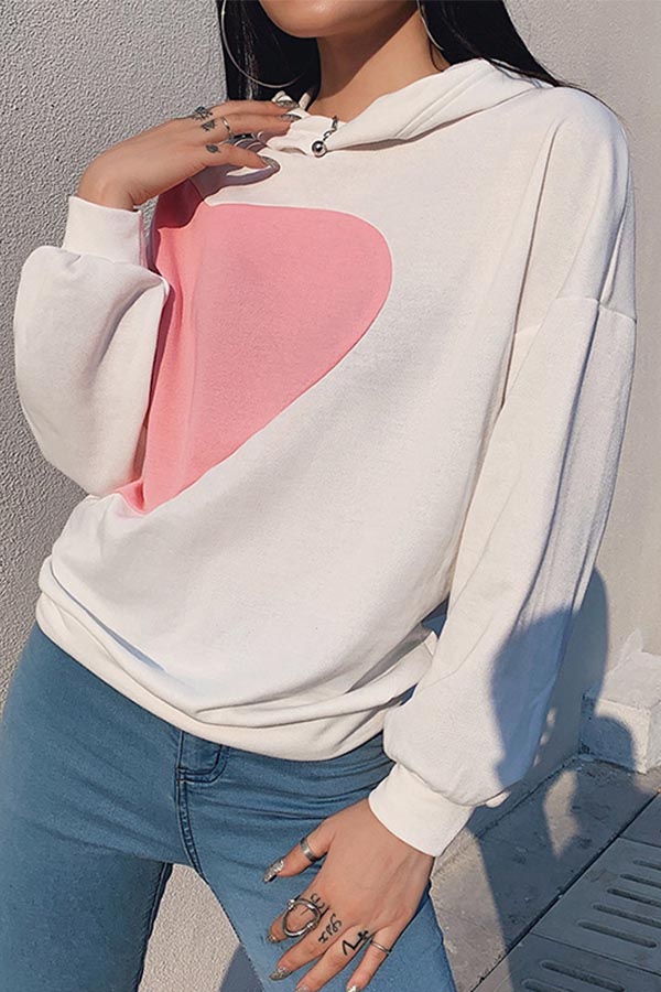 

Lovely Casual Patchwork White Hoodie