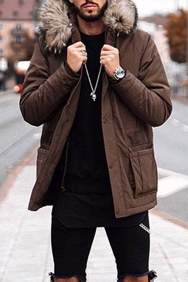 

Lovely Casual Pocket Design Brown Coat