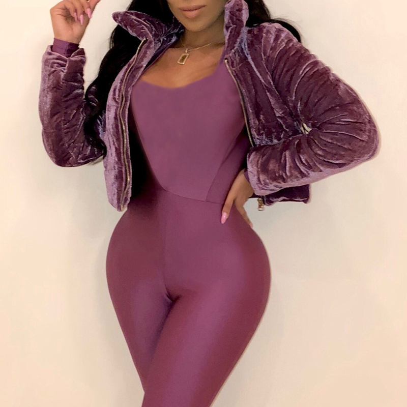 

Lovely Casual Long Sleeves Purple Velvet Jacket