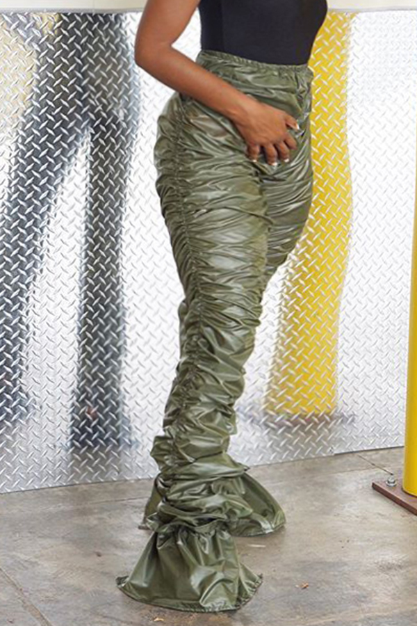 

Lovely Casual Ruffle Design Green Pants