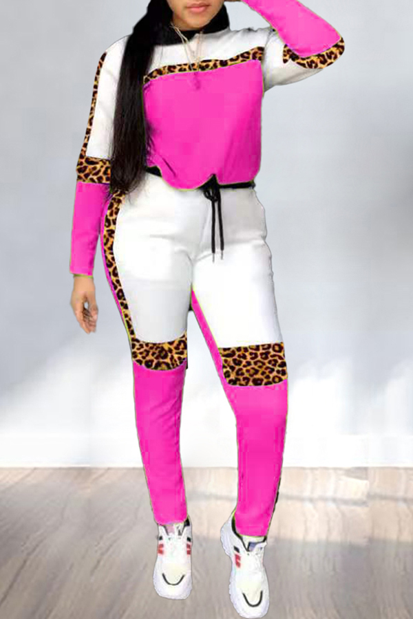 

Lovely Trendy Color-lump Patchwork Rose Red Two-piece Pants Set