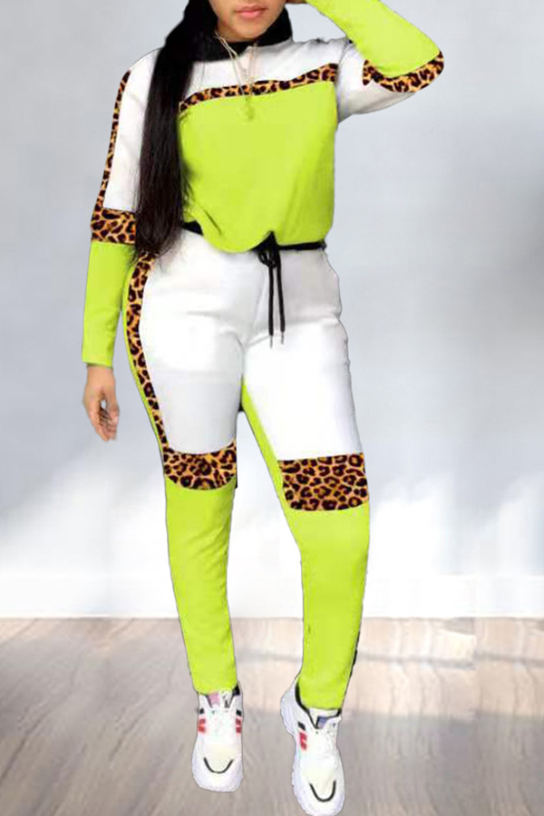 

Lovely Trendy Color-lump Patchwork Green Two-piece Pants Set