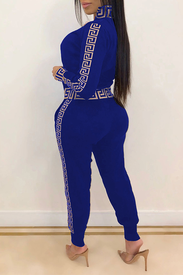

Lovely Casual Patchwork Blue Two-piece Pants Set