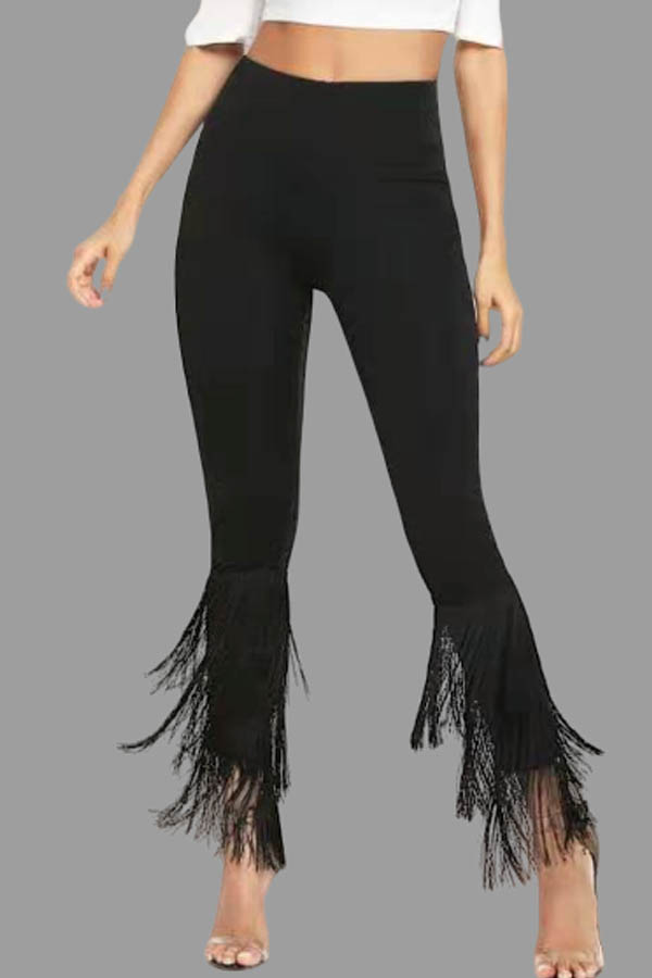 

Lovely Casual Tassel Design Pitch-black Plus Size Pants