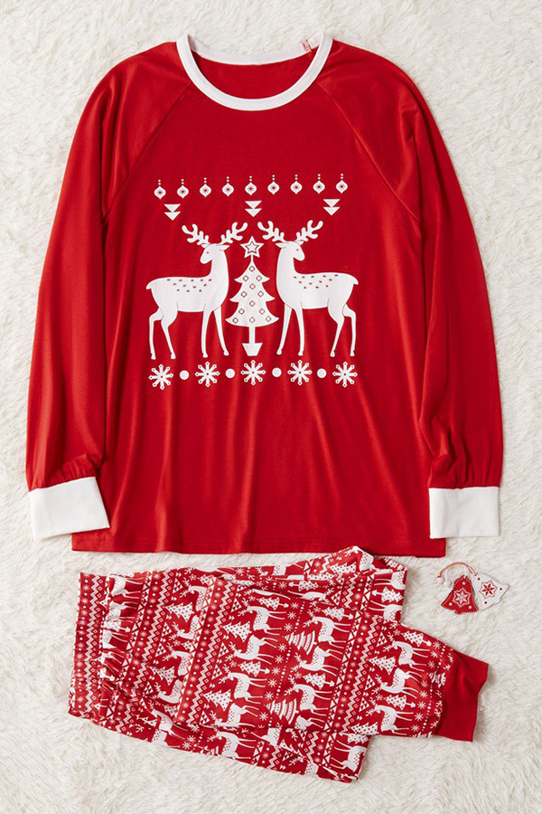 

Lovely Family Printed Red Father Two-piece Pants Set