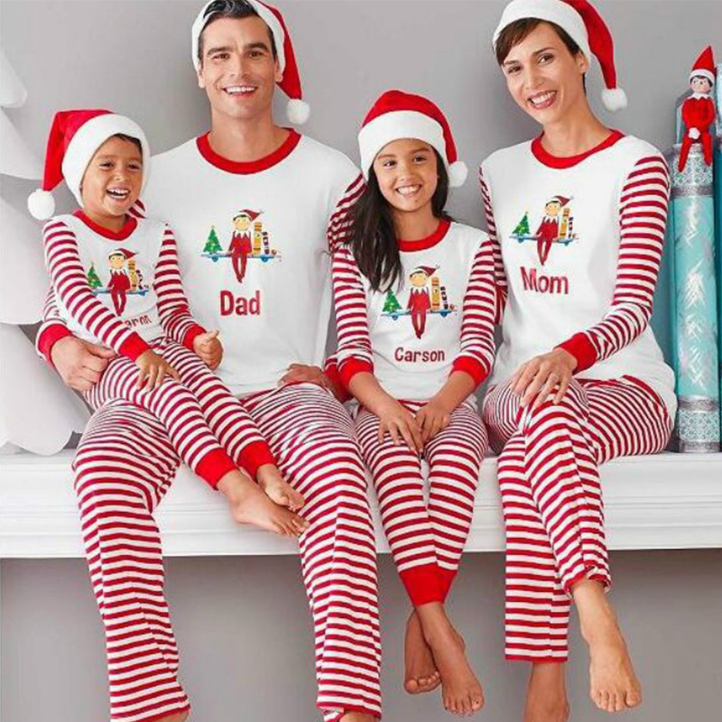 

Lovely Family Striped Printed White Mother Two-piece Pants Set