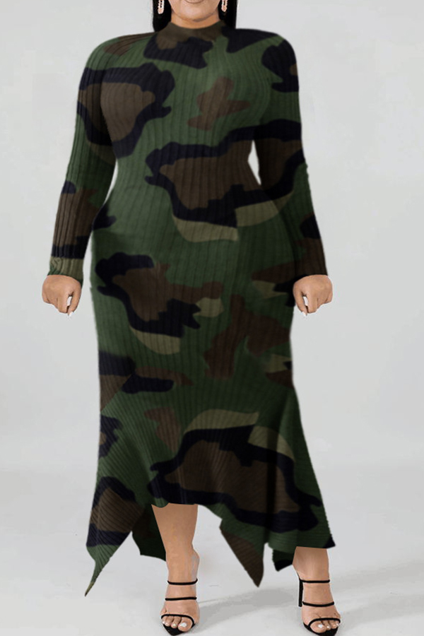 Lovely Casual Camouflage Printed Ankle Length Plus Size Dress