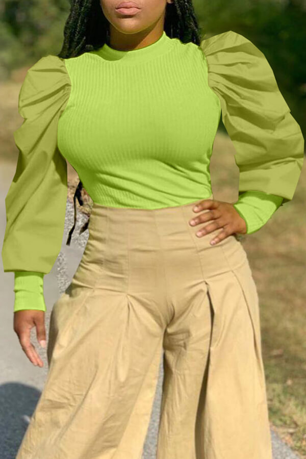 

Lovely Sweet O Neck Ruffle Design Green Blouse