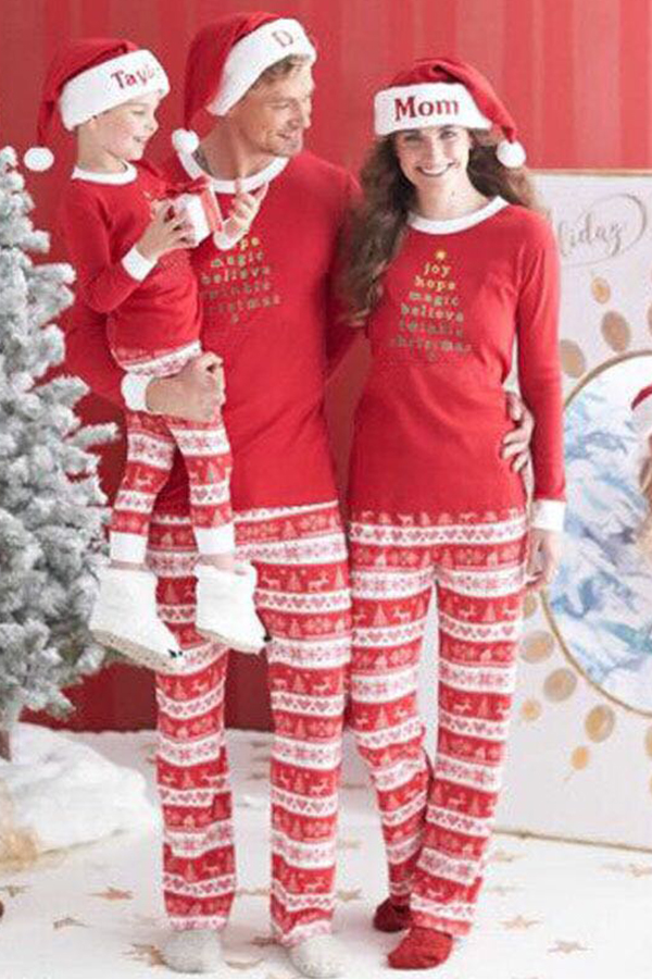 

Lovely Family Printed Red Father Two-piece Pants Set