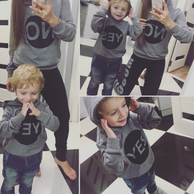

Lovely Family Hooded Collar Letter Grey Mother Hoodie