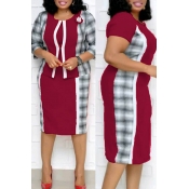 Lovely Casual Patchwork Purplish Red Plus Size Two