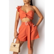 Lovely Casual One Shoulder Jacinth Two-piece Short