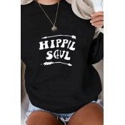 Lovely Casual Letter Printed Black Sweatshirt